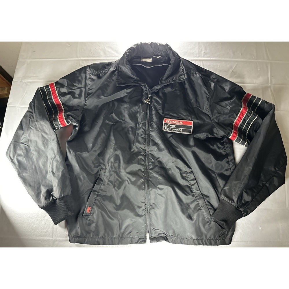 Vintage Honda Power Equipment Jacket Mens XL Black Nylon Racing Windbreaker USA
